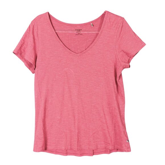 Toad&Co Slub S/S V Neck T-Shirt Womens L Organic Cotton Blend Stretch Muted Red - Picture 1 of 10